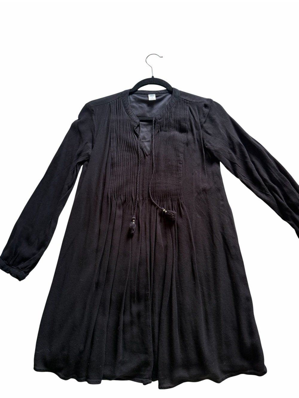 Old Navy Black Lined Pintuck Tassel Tie Tunic Dress XS